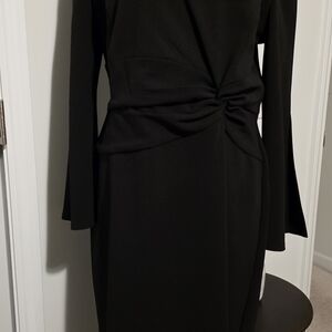 London Times Black Long-Sleeve Twist-Waist Dress